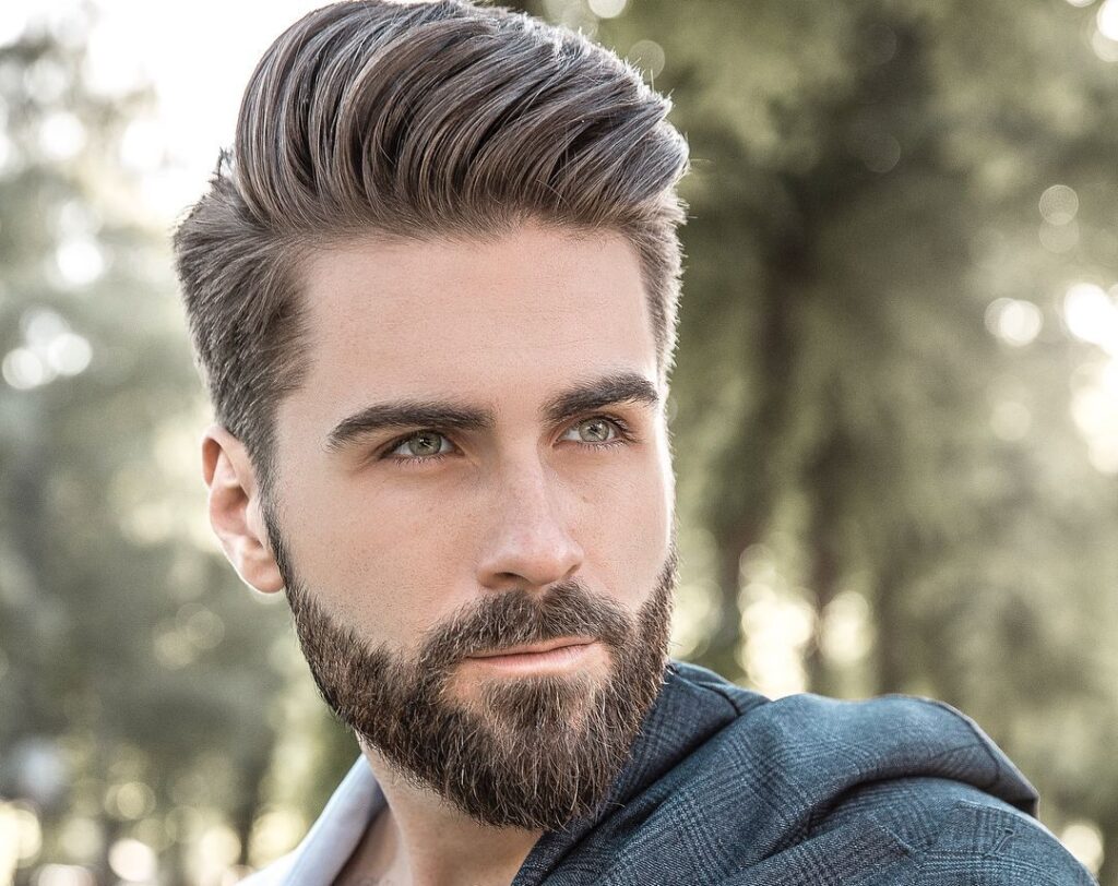 quiff hairstyle with beard