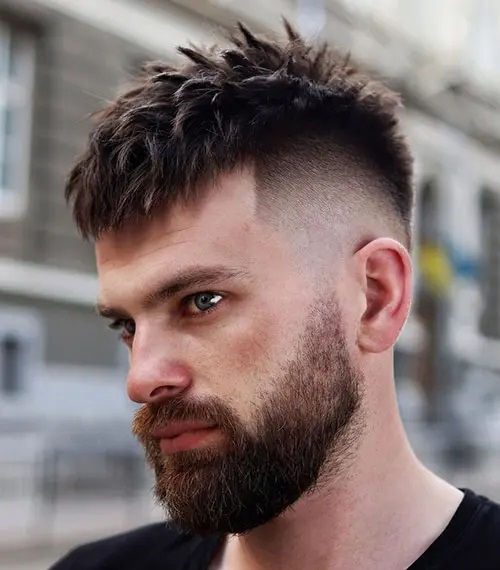 textured crop haircut with beard