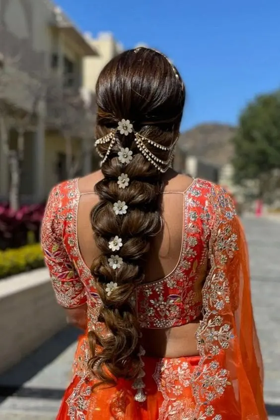 Back Hairstyle for Lehenga