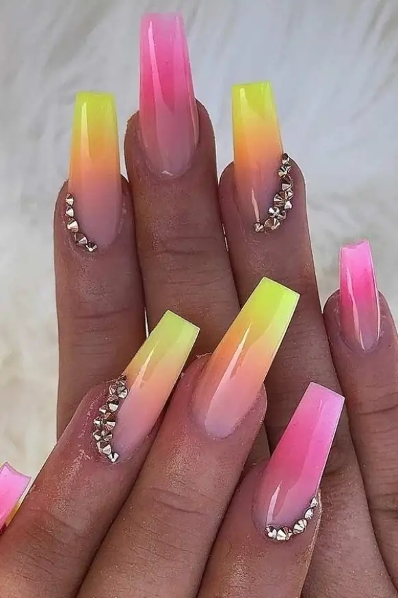Acrylic Bright Summer Nails pink