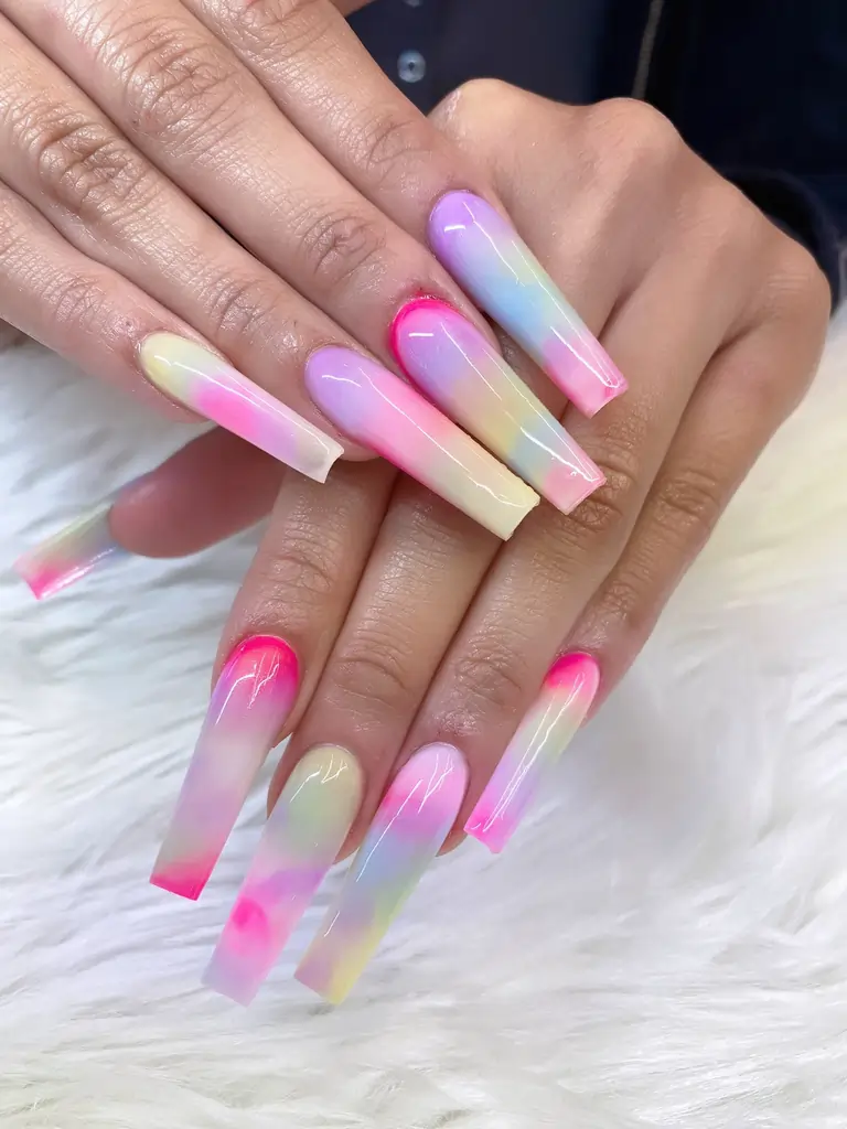 Coffin Bright Summer Nails Pink