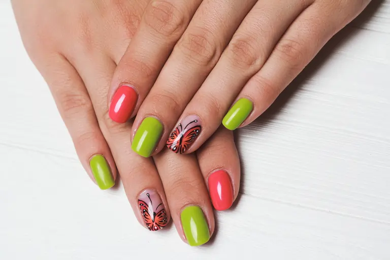 Green Neon Bright Summer Nails red