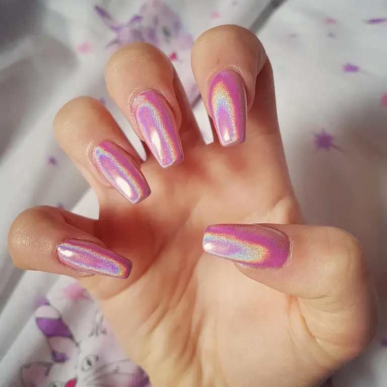 Holographic Hues ombre nail