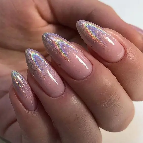 Holographic Hues ombre nails