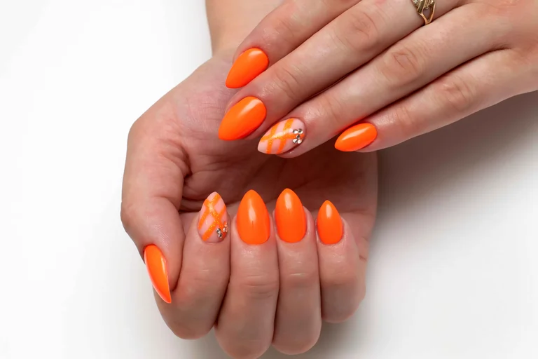 Neon Bright Summer Nails Orange