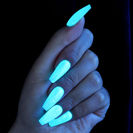 Neon Nights coffin nail design electric blue