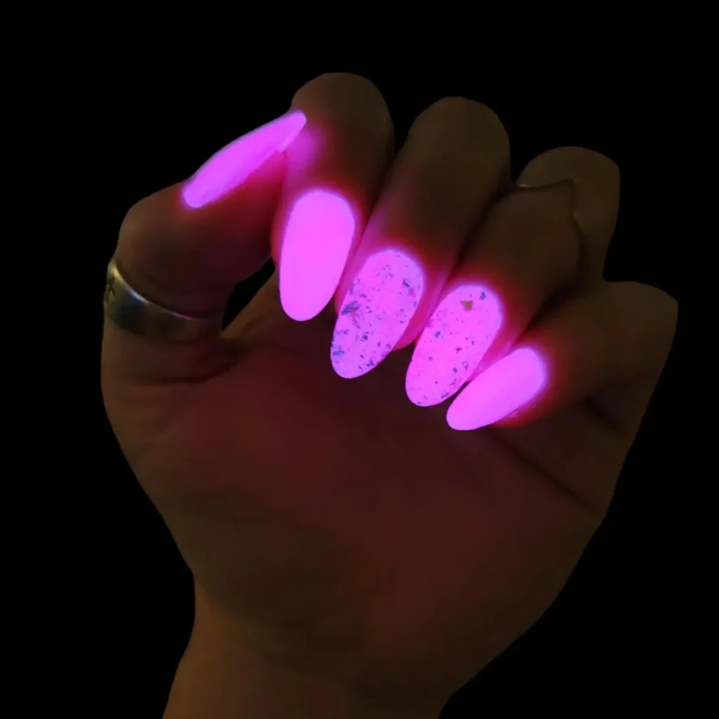 Neon Nights coffin nail design hot pink