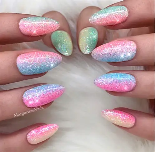 Rainbow Glitter Ombré nail