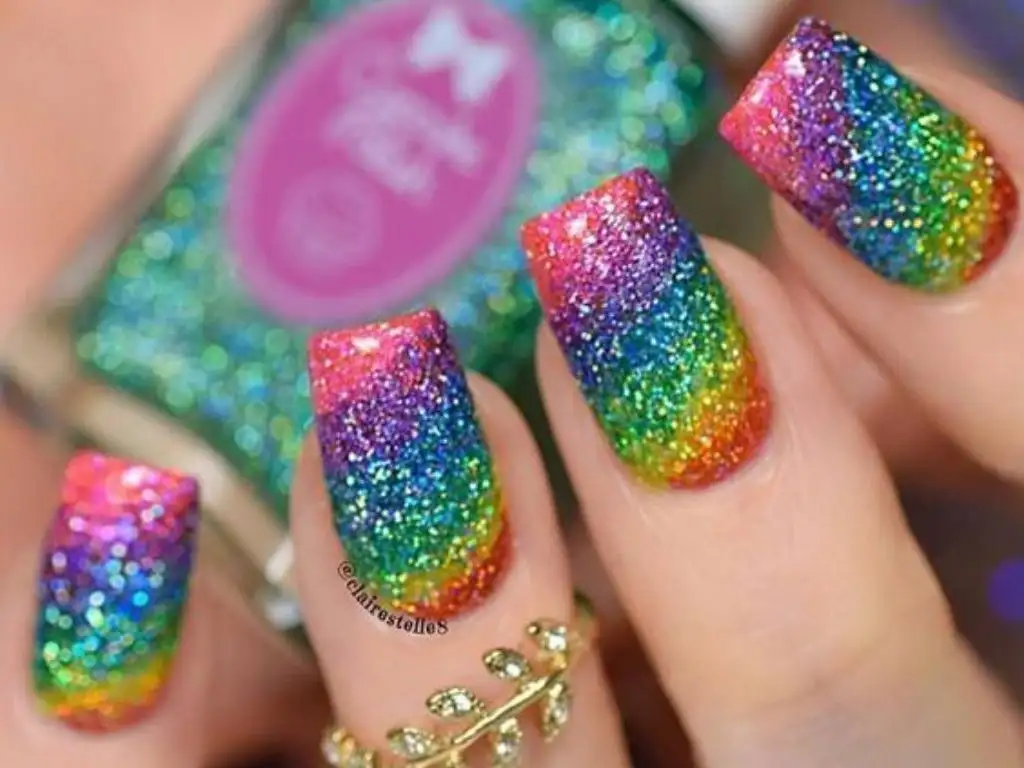 Rainbow Glitter Ombré nails