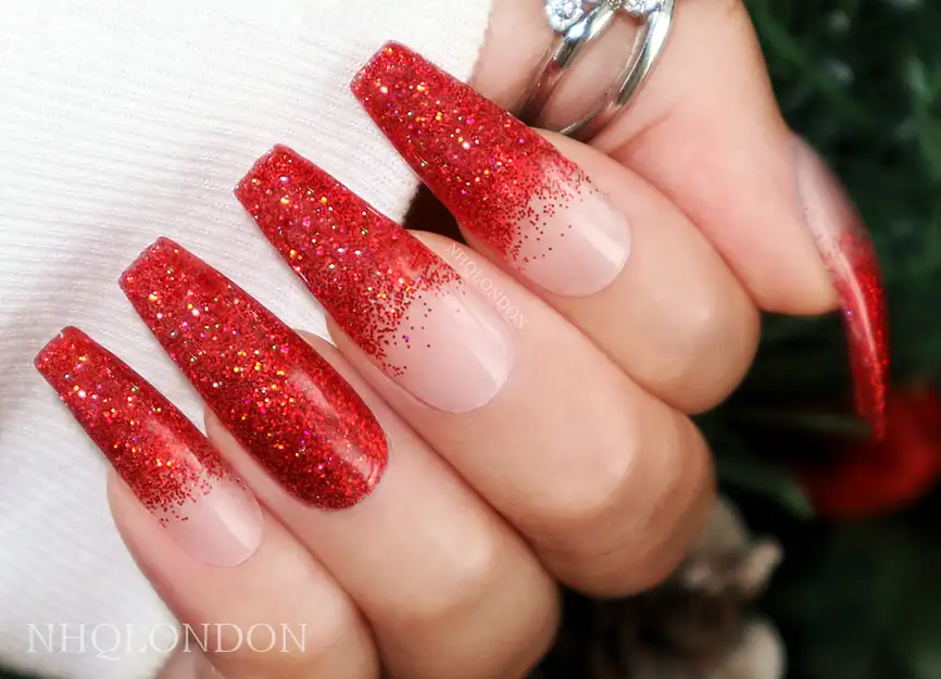 Red Glitter Ombré nails