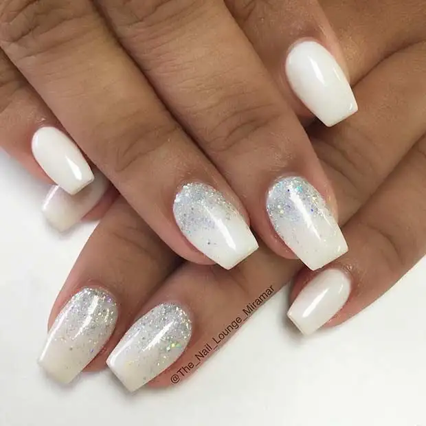 White Glitter Ombré nails